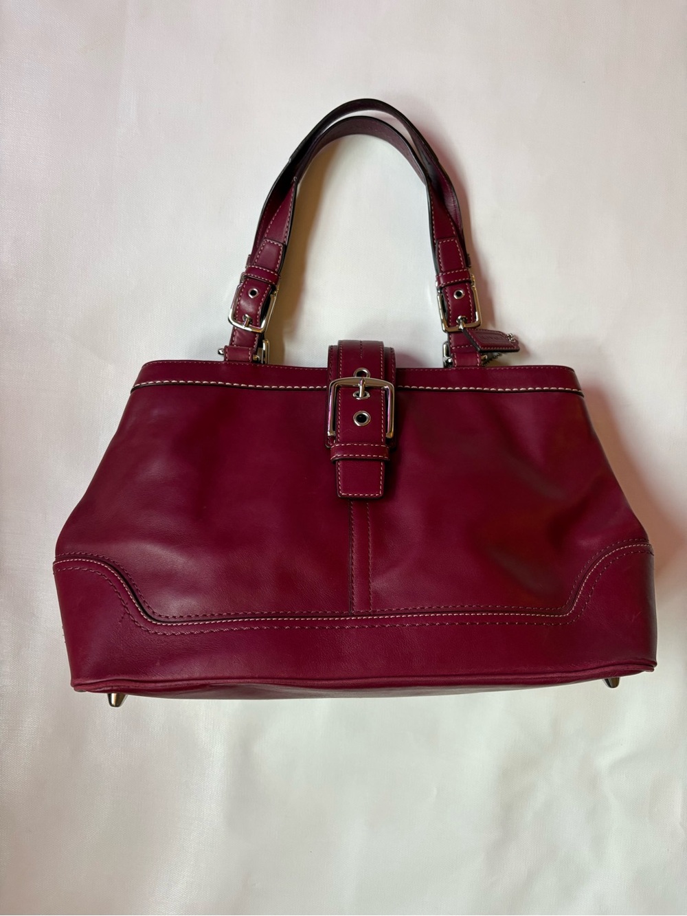 Coach Hamptons Leather Shoulder Bag with Buckle Detail